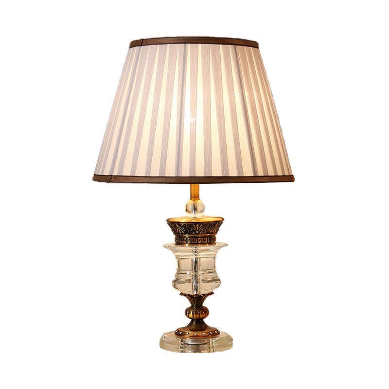 Modern Beige Table Lamp With Wide Flare Fabric Shade For Dining Rooms