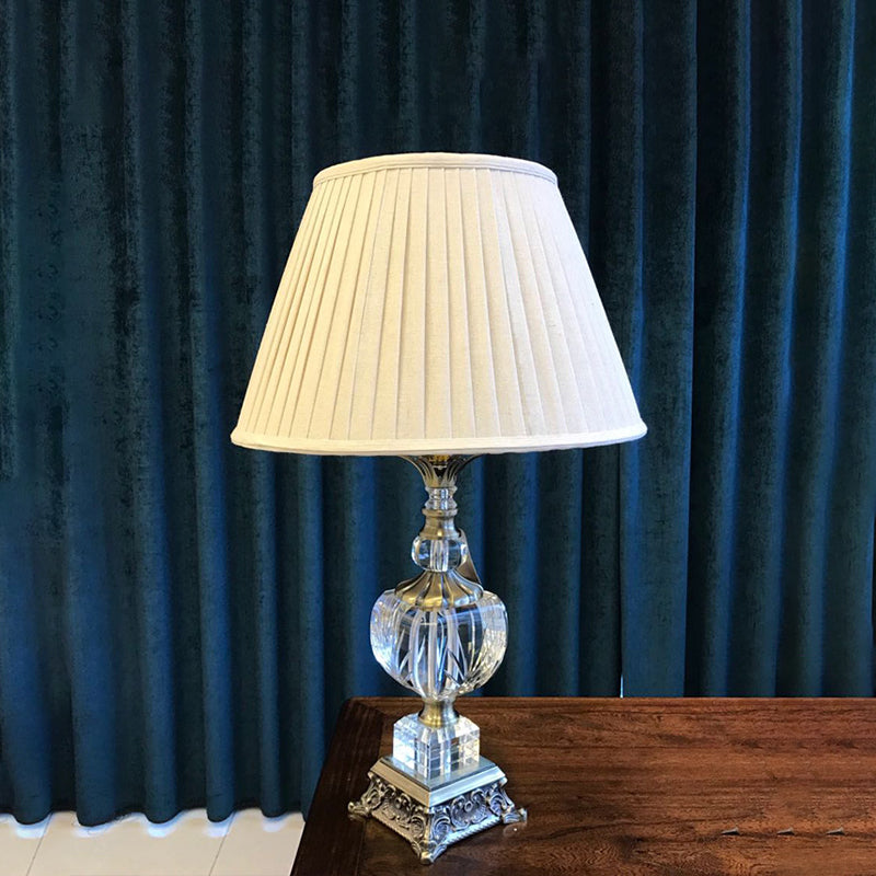 Modern Grey Fabric Tapered Desk Light: Sculpted Metal Base 1 Head Table Lamp