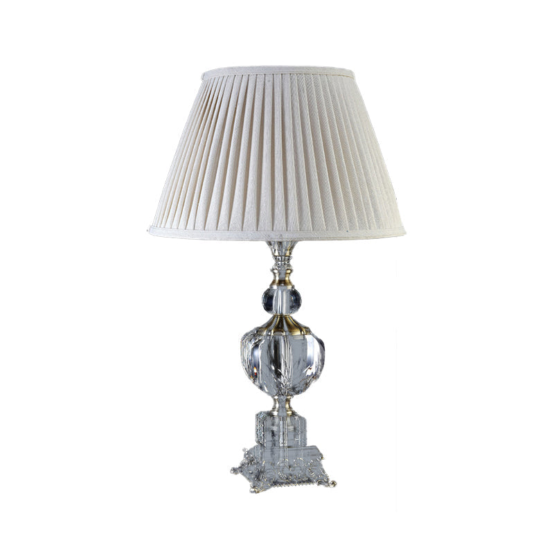 Modern Grey Fabric Tapered Desk Light: Sculpted Metal Base 1 Head Table Lamp