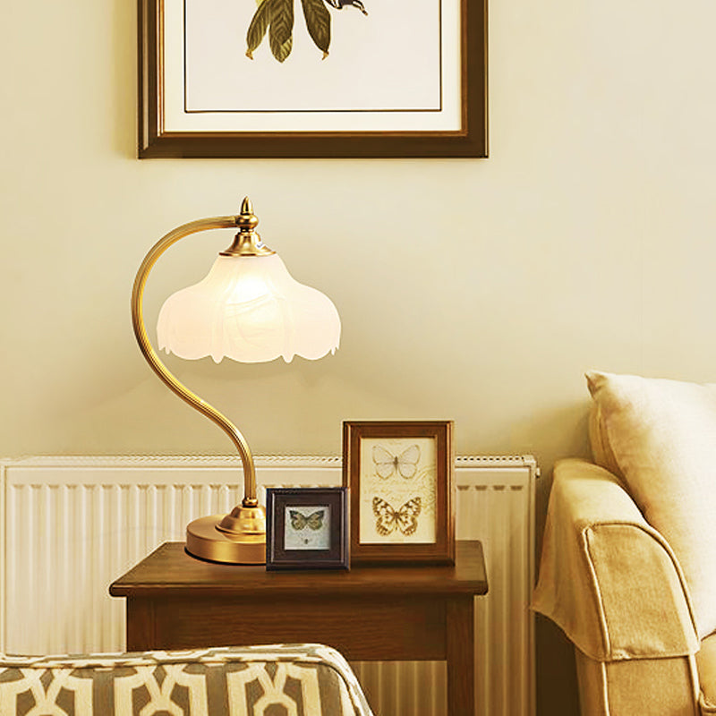 Modern Brass Metal Table Lamp With Opal Glass Shade - Perfect For Living Room Lighting