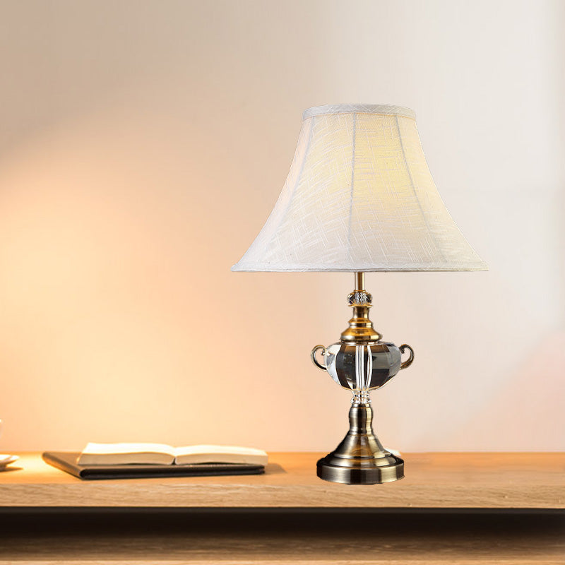 Modern White Nightstand Lamp With Fabric Shade - Bedroom Task Lighting