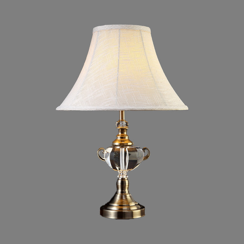Modern White Nightstand Lamp With Fabric Shade - Bedroom Task Lighting