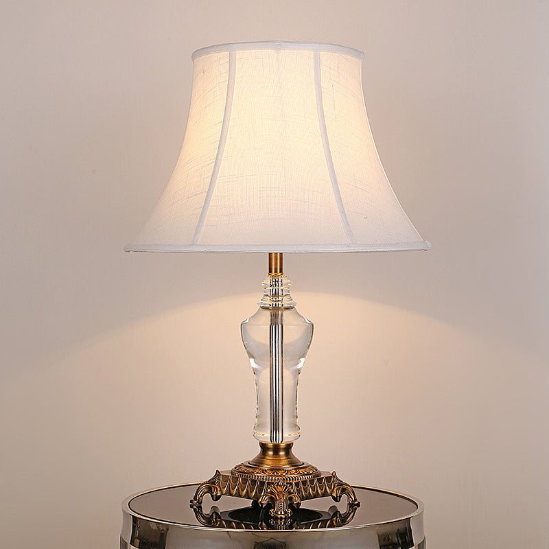 Modern Fabric Table Lamp: Flare Desk Light With Bronze Metal Base - White 1 Bulb
