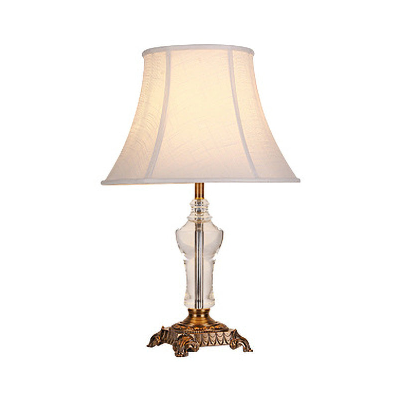 Modern Fabric Table Lamp: Flare Desk Light With Bronze Metal Base - White 1 Bulb