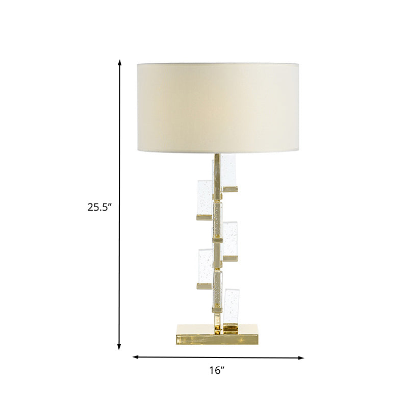 Crystal Table Lamp - White Drum Shade Simplicity Design Bedside Desk Light With Fabric