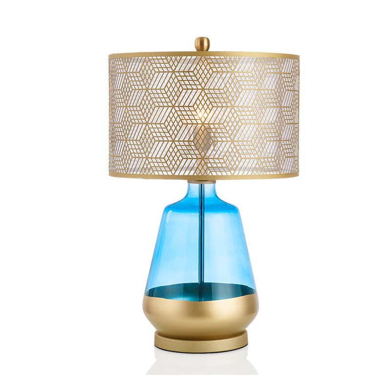 Contemporary Metallic Gold Drum Shade Table Light: Small Desk Lamp For Bedroom