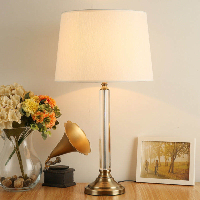 Modern Gold Nightstand Lamp With Flared Fabric Shade - Task Lighting