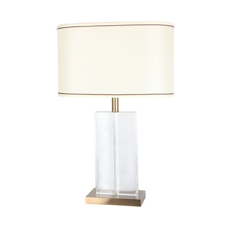 Modern Shaded Fabric Desk Lamp With Gold Finish Clear Crystal Base - 1 Head