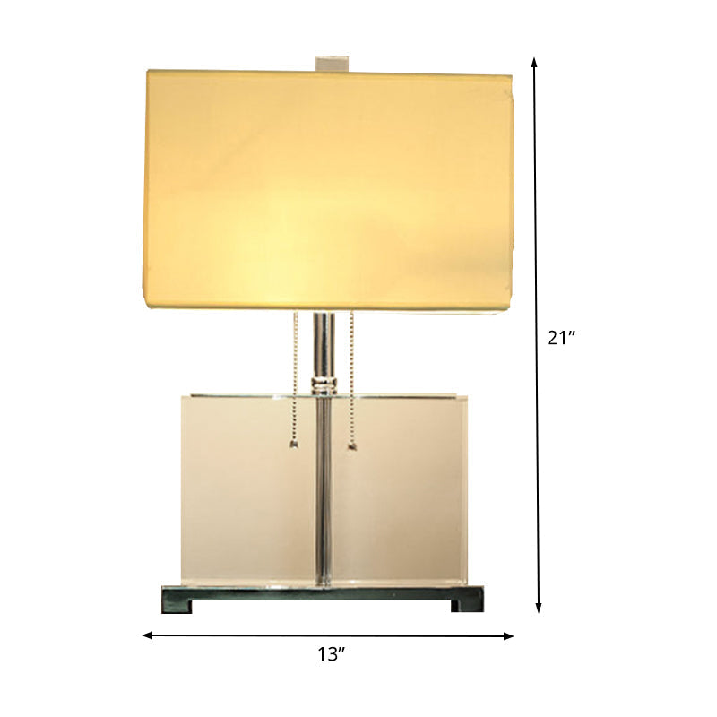 Modern Shaded Desk Light: White Table Lamp With Pull Chain - 10.5/13 Wide Fabric Shade Dual Bulb