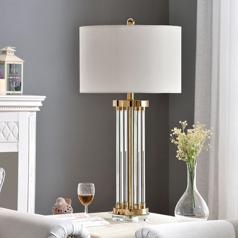 Contemporary Crystal Tube Table Lamp In White With Fabric Shade