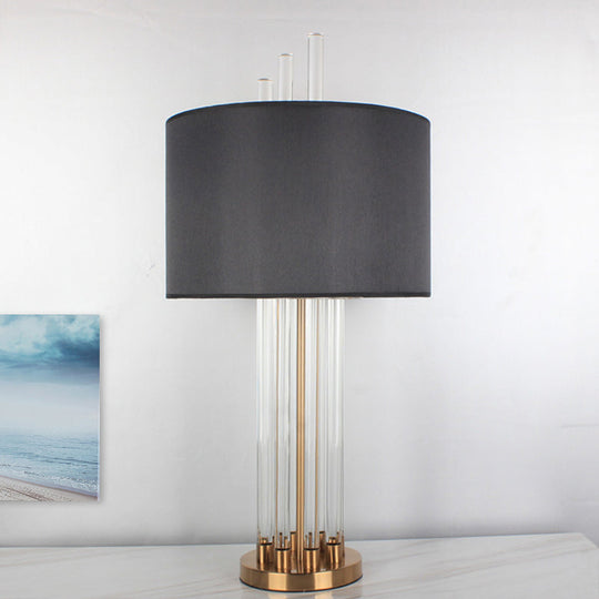 Modern Black Crystal Desk Lamp - Simplicity Fabric Shade Dining Room Table Light