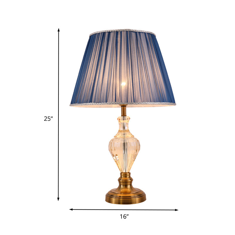 Modern Blue Crystal Dining Room Lamp With Flared Fabric Shade