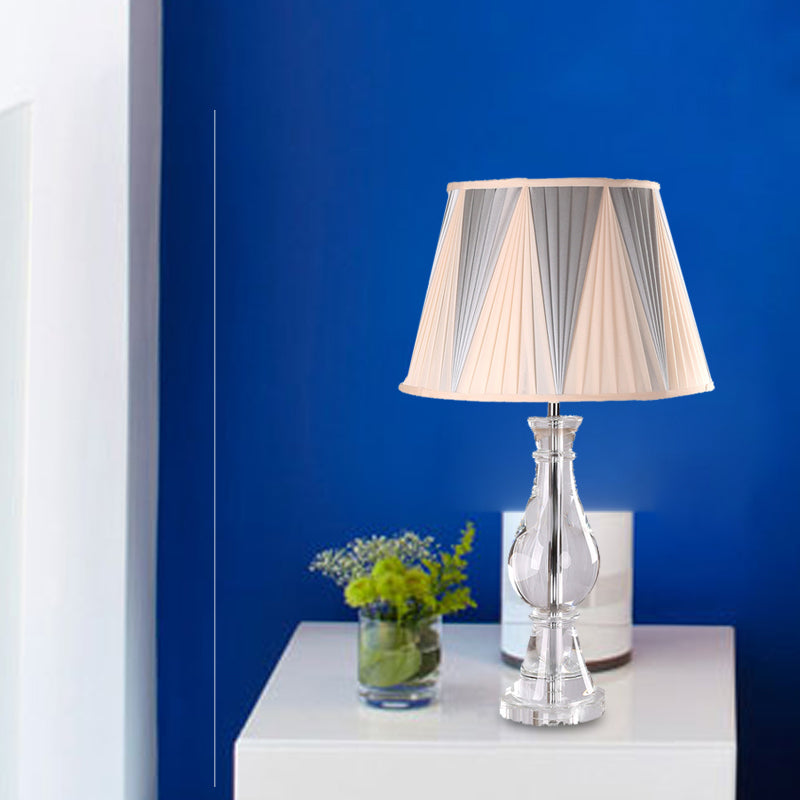 Modern Beige Crystal Vase Task Lamp With Hand-Cut Fabric Shade - 1 Bulb Reading Light