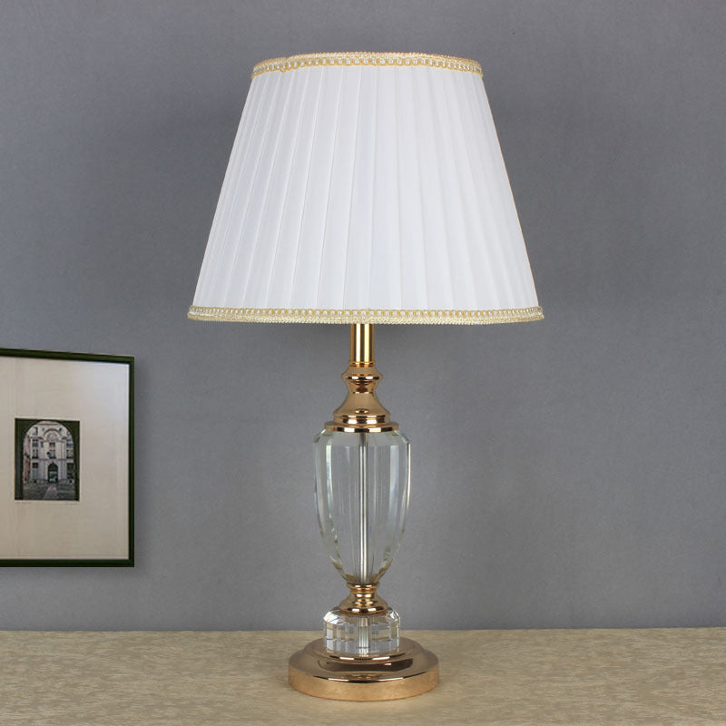 White Modernist Tapered Drum Task Light: Sleek 1-Head Nightstand Lamp For Bedside Use
