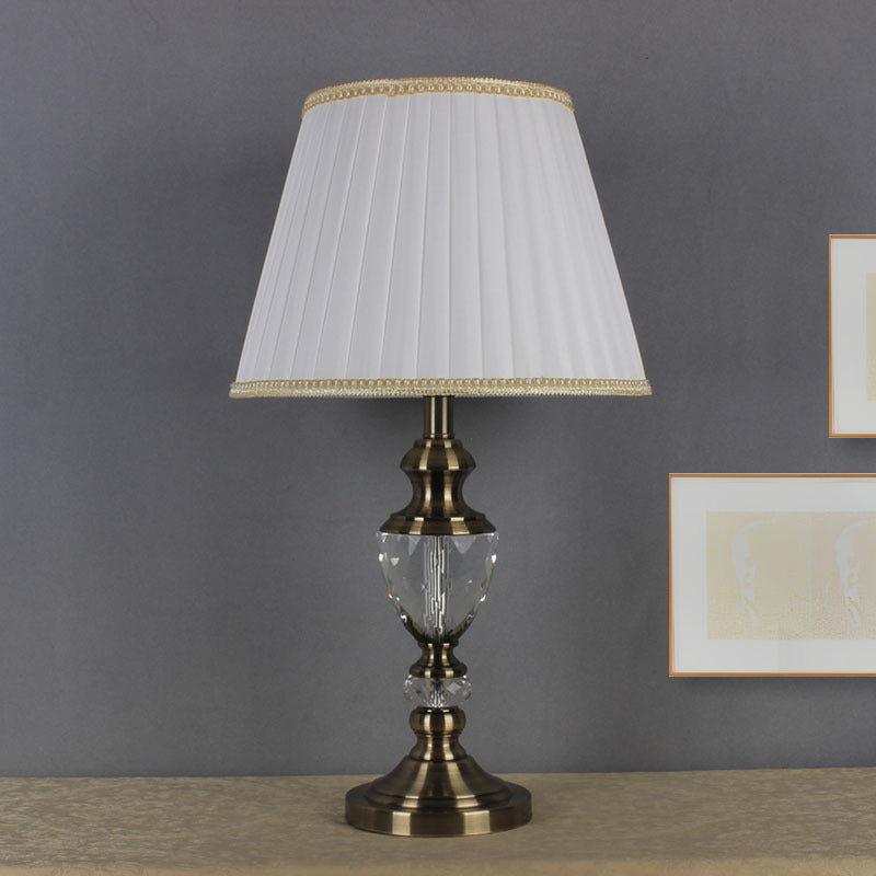 Modern White Crystal Table Lamp: Flared Design Small Desk Light For Living Room