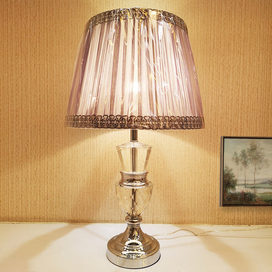 Pink Nordic Curvy Table Lamp With Faceted Crystal Shade - Elegant Desk Light