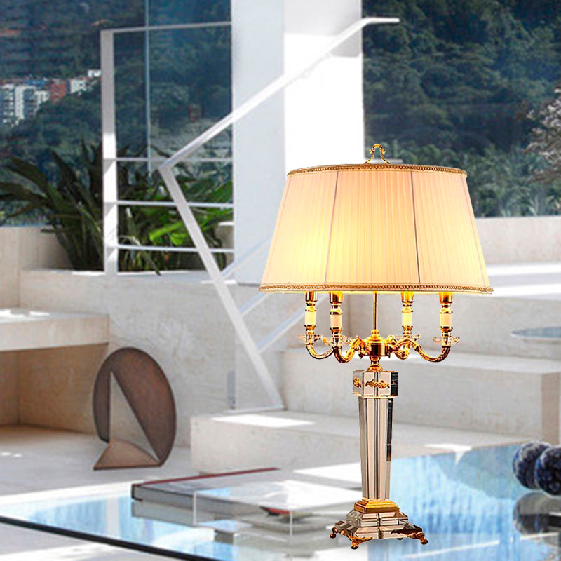Modern White Desk Lamp With 4 Reading Lights And Fabric Shade Perfect For Living Rooms