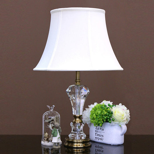 Modern White Table Lamp With Flared Shape And Fabric Shade Perfect For Task Lighting