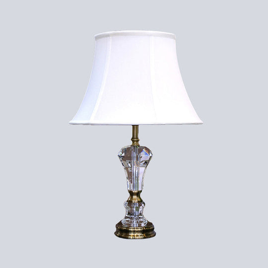 Modern White Table Lamp With Flared Shape And Fabric Shade Perfect For Task Lighting