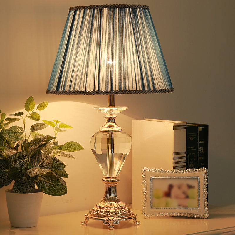 Modern Blue Shaded Desk Lamp With Copper Metal Base - 1 Bulb Table Light