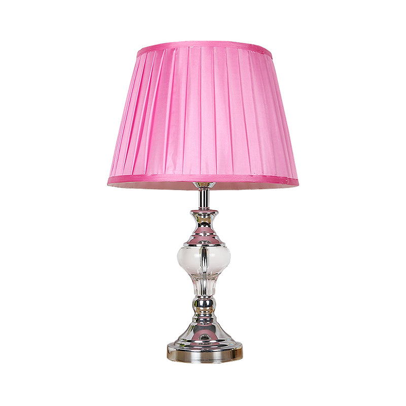 Modern Rose Red Crystal Nightstand Lamp W/ Pleated Fabric Shade - Perfect For Reading!