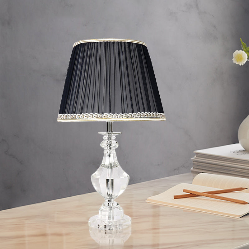 Contemporary Hand-Cut Crystal Urn Task Light: Small Desk Lamp In Black