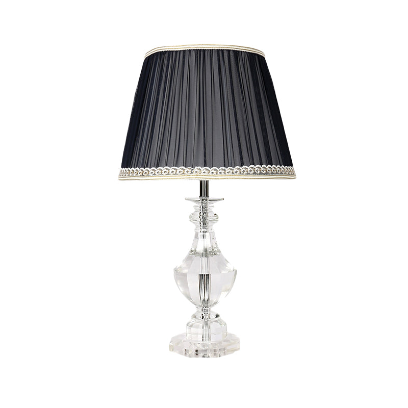 Contemporary Hand-Cut Crystal Urn Task Light: Small Desk Lamp In Black