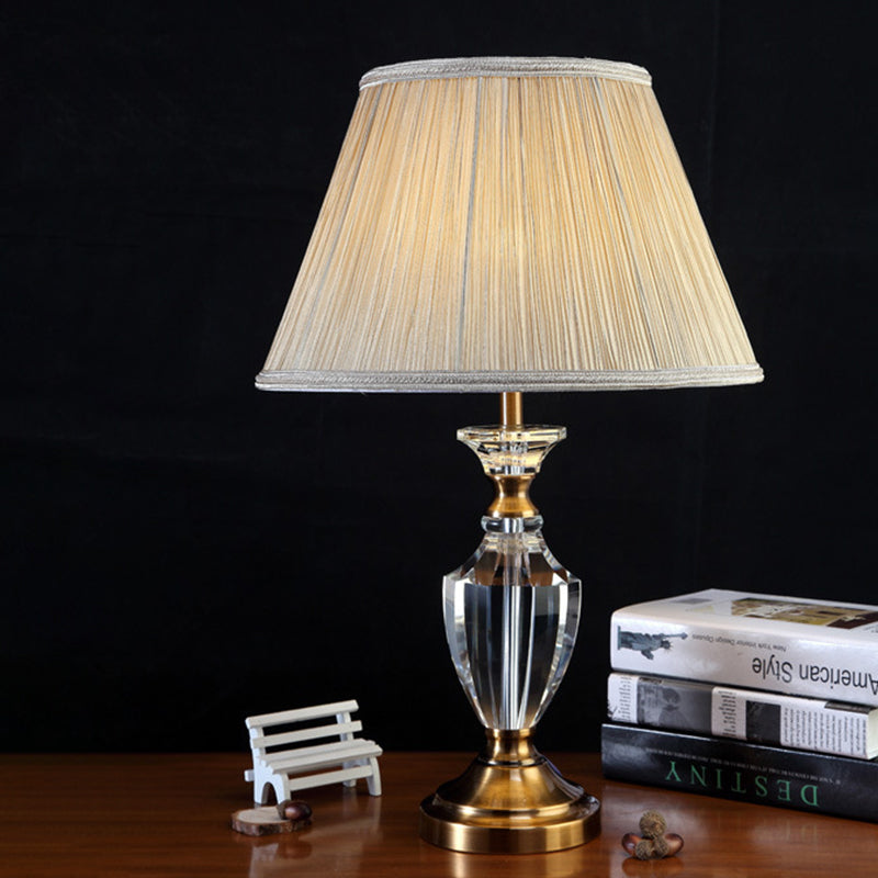 Modern Beige Desk Lamp With Wide Flare Fabric Shade