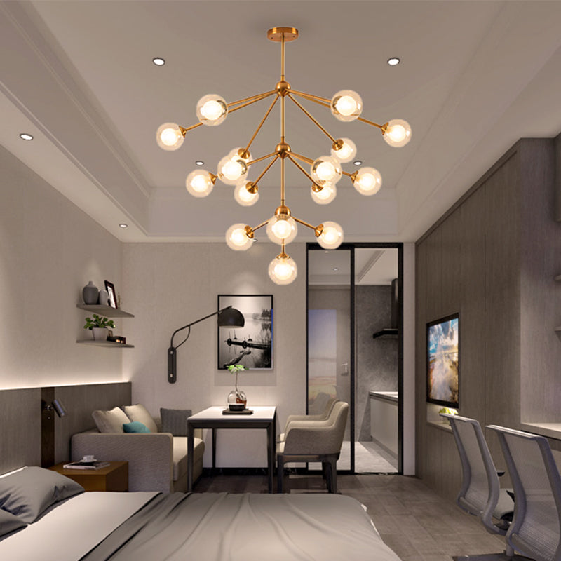 Sleek Metal Chandelier with Clear Glass Shades - Modern Sputnik Style Lighting for Bedroom - Available in 4/7/10 Light Options