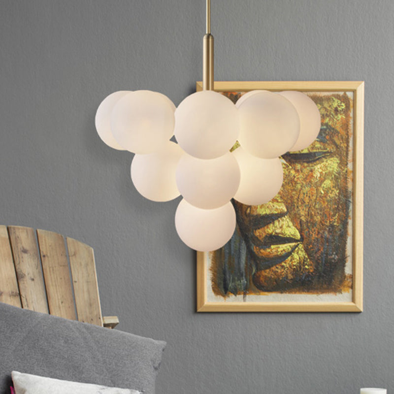 Contemporary Glass Chandelier Lamp - 5/13 Lights Spherical Design White Ball Pendant Light