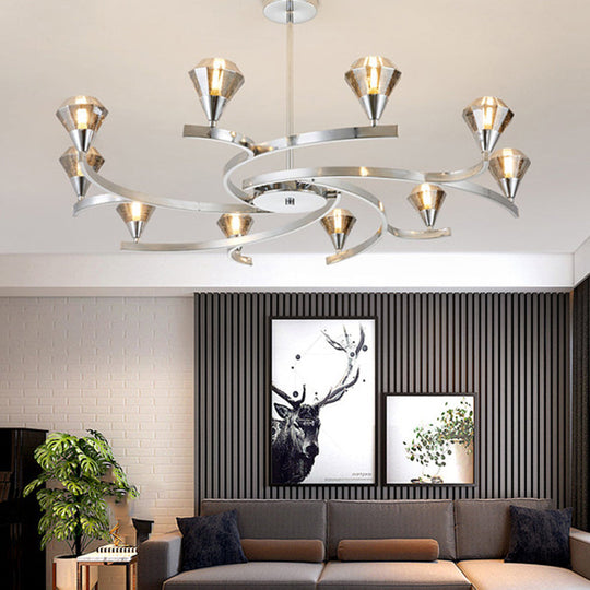 Sputnik Design Diamond Crystal Chandelier Light - Modern Ceiling Lamp Fixture with 6/8/10 Lights in Chrome/Gold