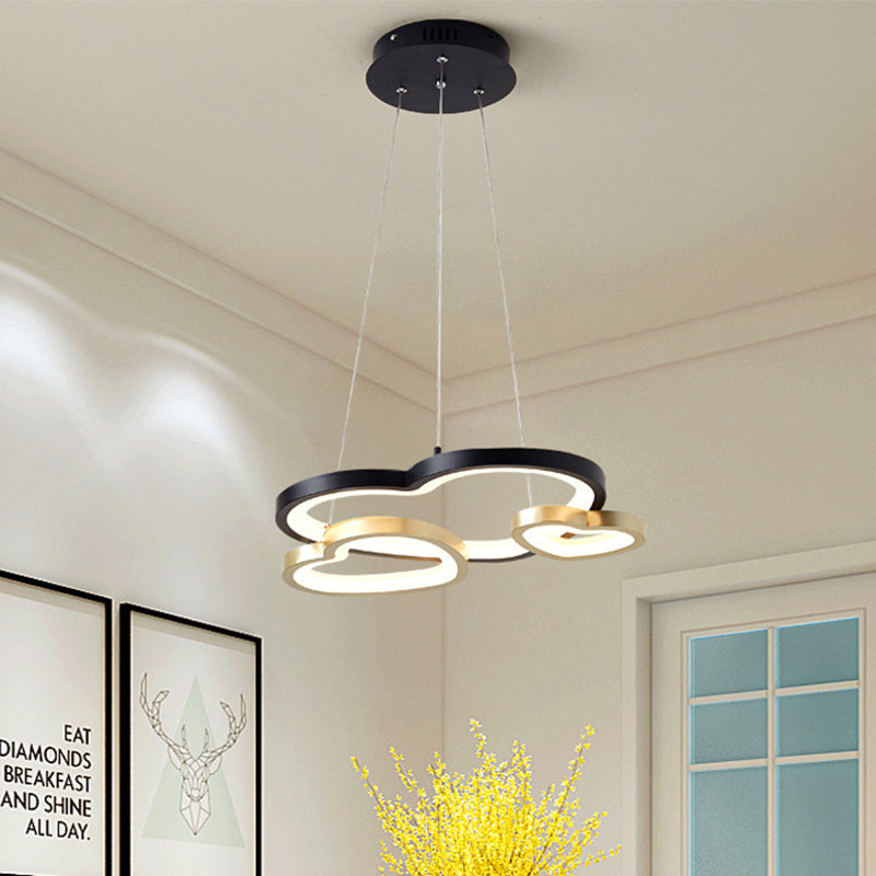 Modern Acrylic Heart-Shaped Chandelier Pendant Light - Black & Gold - 3-Head LED Hanging Lamp