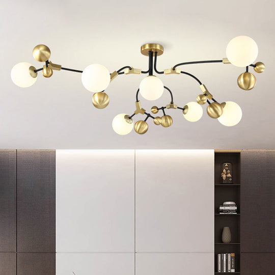 Modern Brass Ball Hanging Pendant Light With White Glass Shade - 2/5/7 Head Bedroom Chandelier