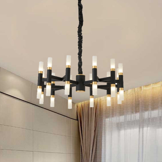 Modern LED Bedroom Chandelier - 24/36/60 Lights, Tubular Iron Shade, Black/White Pendant