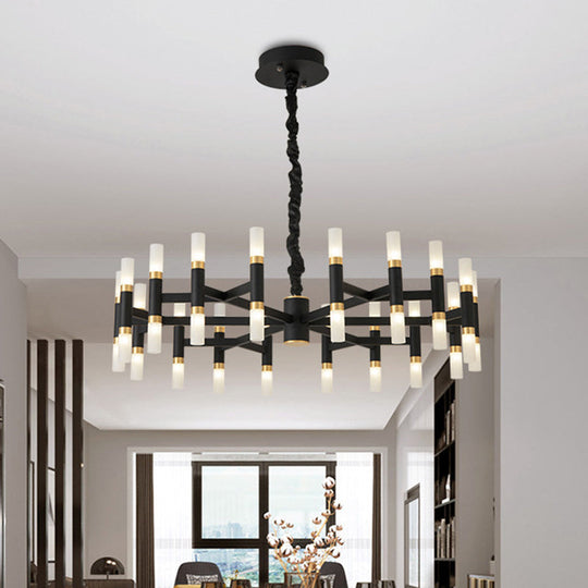 Modern LED Bedroom Chandelier - 24/36/60 Lights, Tubular Iron Shade, Black/White Pendant