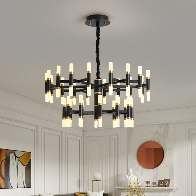 Modern LED Bedroom Chandelier - 24/36/60 Lights, Tubular Iron Shade, Black/White Pendant