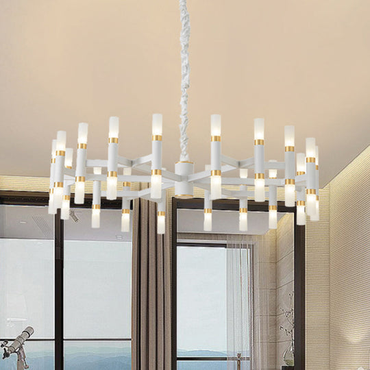 Modern LED Bedroom Chandelier - 24/36/60 Lights, Tubular Iron Shade, Black/White Pendant