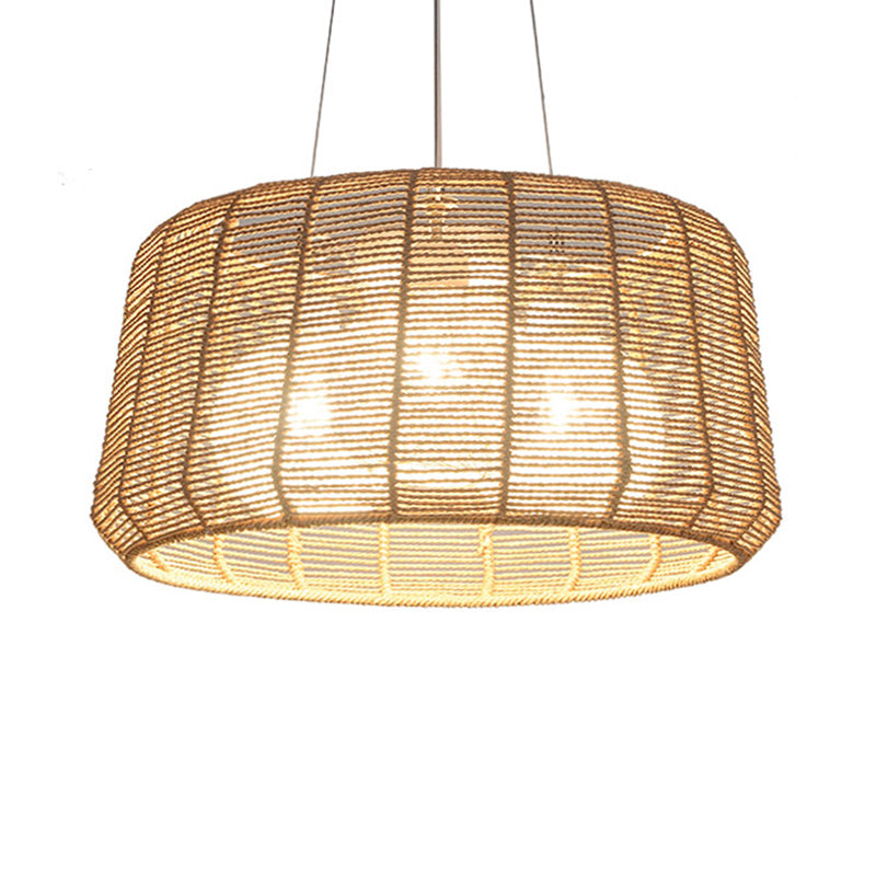 Modern Wood Hanging Pendant Lamp - Rope Drum/Teardrop Design For Living Room