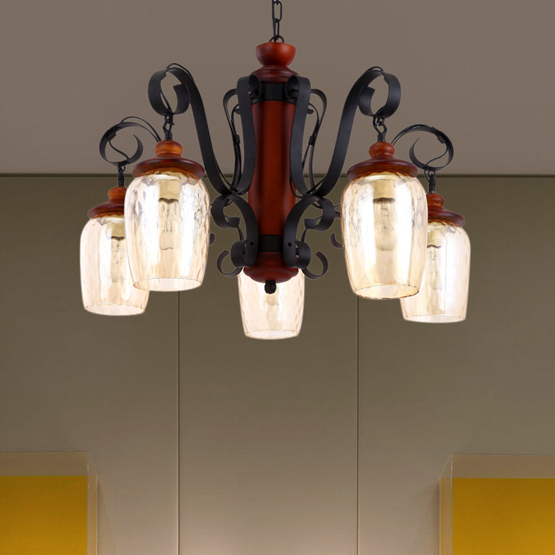 Black Country Pendant Light with Metal Chain - 5-Light Cylinder Ceiling Suspended, 27.5" Length