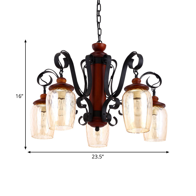 5-Light Cylinder Pendant Light With Metal Chain - Country Style Ceiling Suspension In Black