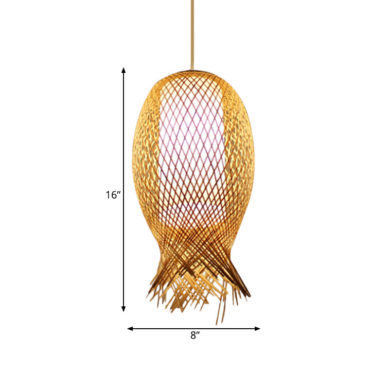 Retro Bamboo Suspension Pendant Light Kit - Barrel Design With White Shade