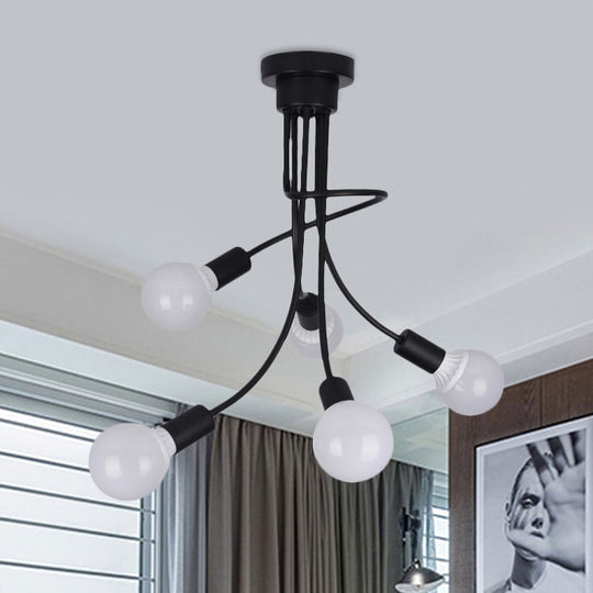 Modern Black Curved Metal Arms Ceiling Light Fixture - Simple yet Elegant Chandelier with 3/5 Lights for Dining Room Décor