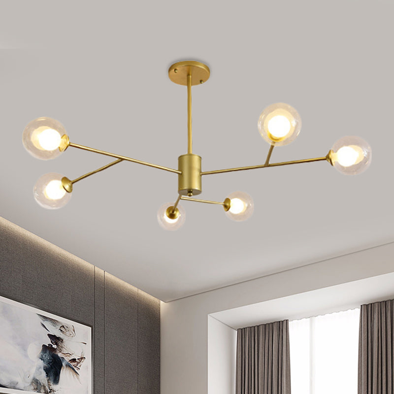 Globe Clear Glass Chandelier: Contemporary 6/9 Lights - Black/Gold Starburst Design