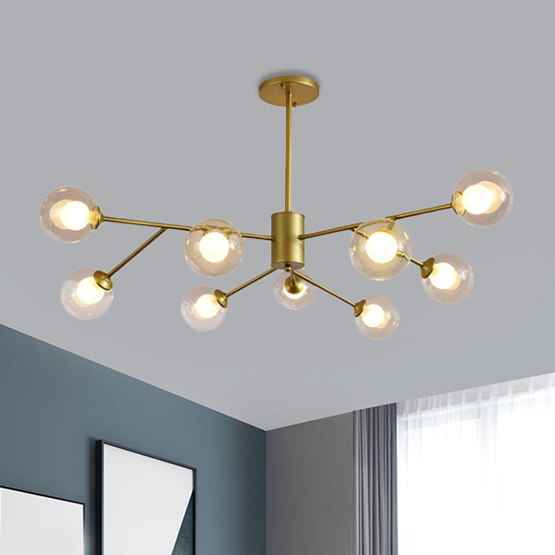 Globe Clear Glass Chandelier: Contemporary 6/9 Lights - Black/Gold Starburst Design