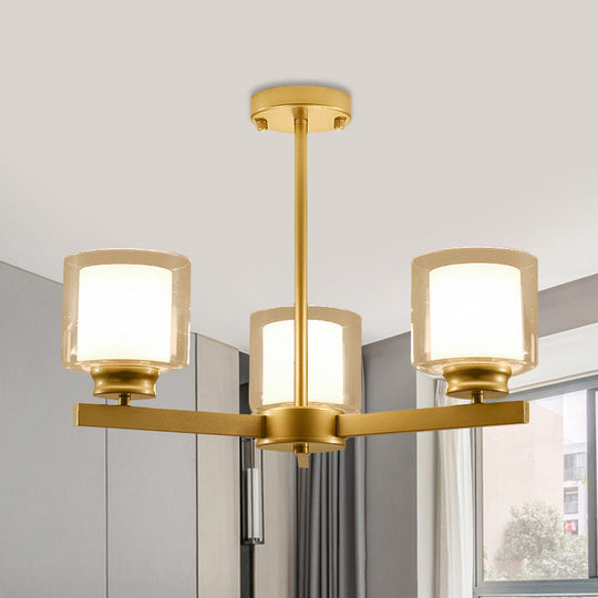 Modern Cylinder Chandelier Lamp: Black/Gold/Silver, 3/6/8 Lights, Clear Glass Pendant Fixture for Bedroom