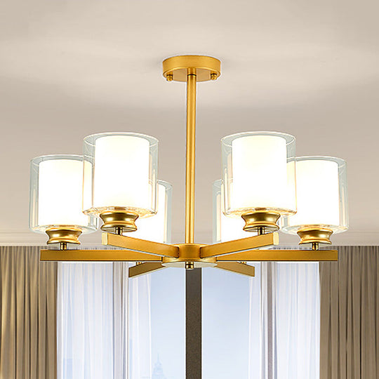 Modern Cylinder Chandelier Lamp: Black/Gold/Silver, 3/6/8 Lights, Clear Glass Pendant Fixture for Bedroom