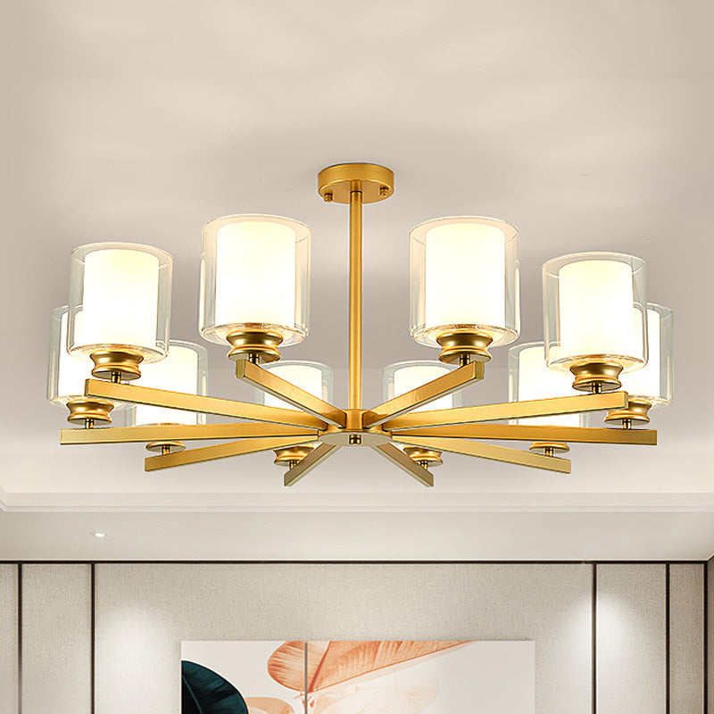 Modern Cylinder Chandelier Lamp: Black/Gold/Silver, 3/6/8 Lights, Clear Glass Pendant Fixture for Bedroom