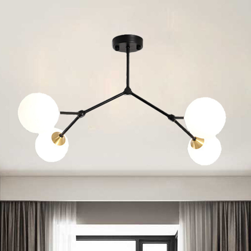 Modern Ball Pendant Light: Clear/Milky White Glass 4/5/6-Head Dining Room Chandelier With Black/Gold