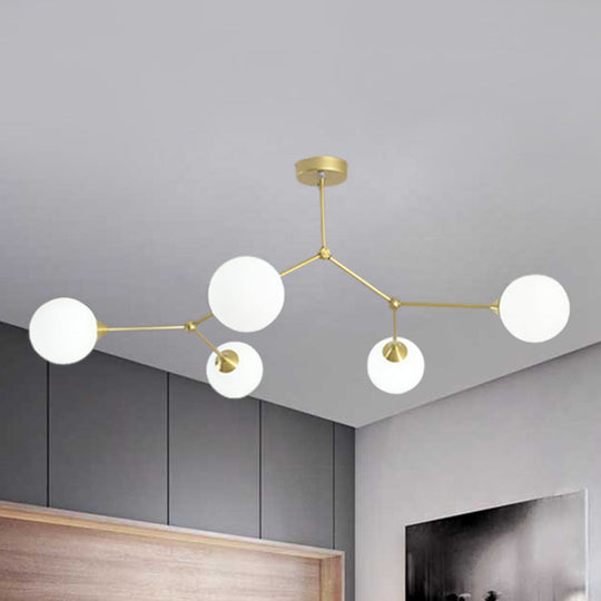 Modern Ball Pendant Light: Clear/Milky White Glass 4/5/6-Head Dining Room Chandelier With Black/Gold