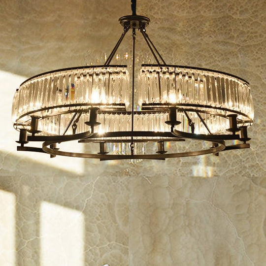 Contemporary Crystal Chandelier: Drum Shape 6/8/10 Lights Black/Gold Hanging Pendant Lamp 10 / Black